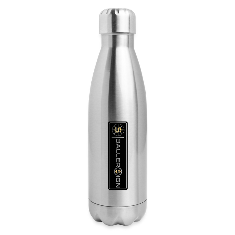 Insulated Stainless Steel Water Bottle / Basketball Label - silver
