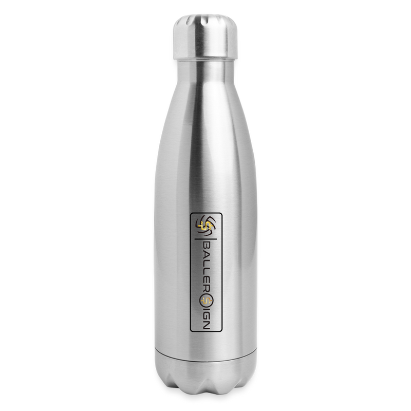 Insulated Stainless Steel Water Bottle / Volleyball Label - silver