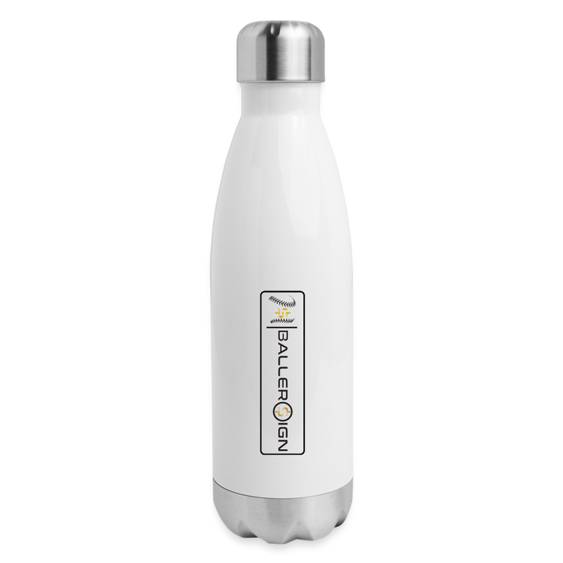 Insulated Stainless Steel Water Bottle / Baseball / Softball Label - white