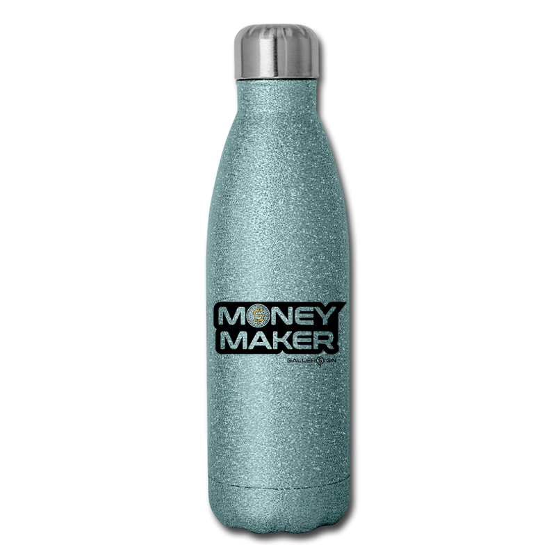 Insulated Stainless Steel Money Maker Golf Water Bottle - turquoise glitter