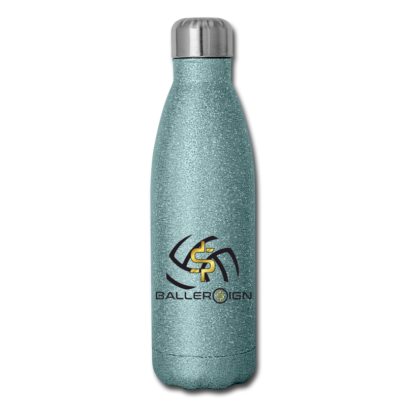Insulated Stainless Steel Water Bottle Volleyball/Banner - turquoise glitter