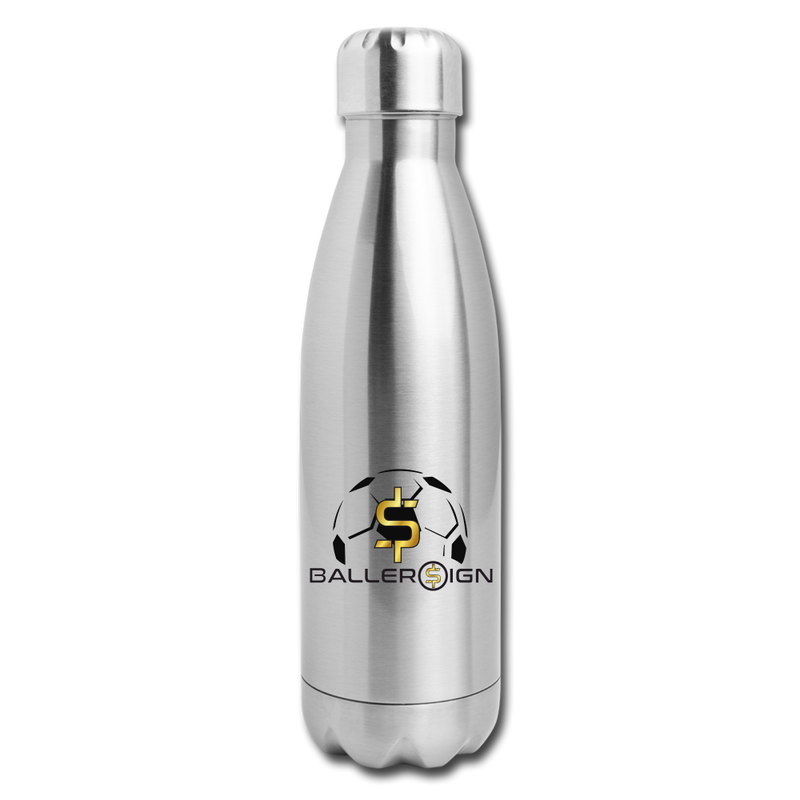 Insulated Stainless Steel Water Bottle Soccer/banner - silver