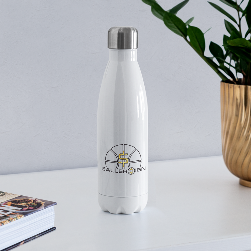 Insulated Stainless Steel Water Bottle / Basketball/Banner - white