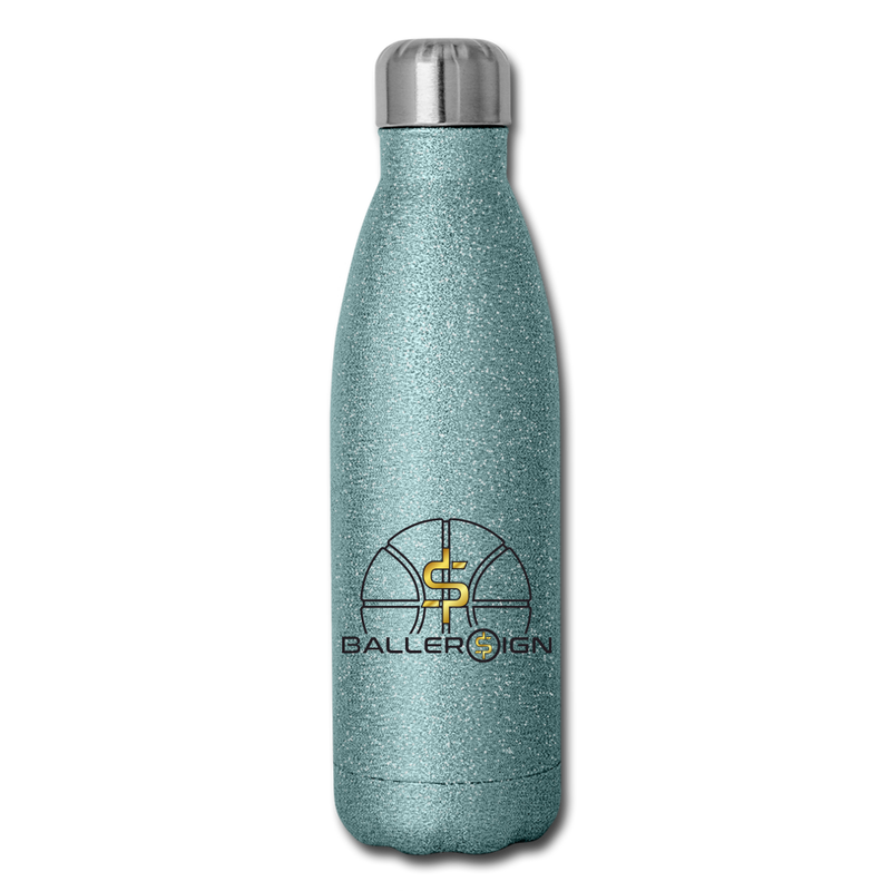 Insulated Stainless Steel Water Bottle / Basketball/Banner - turquoise glitter