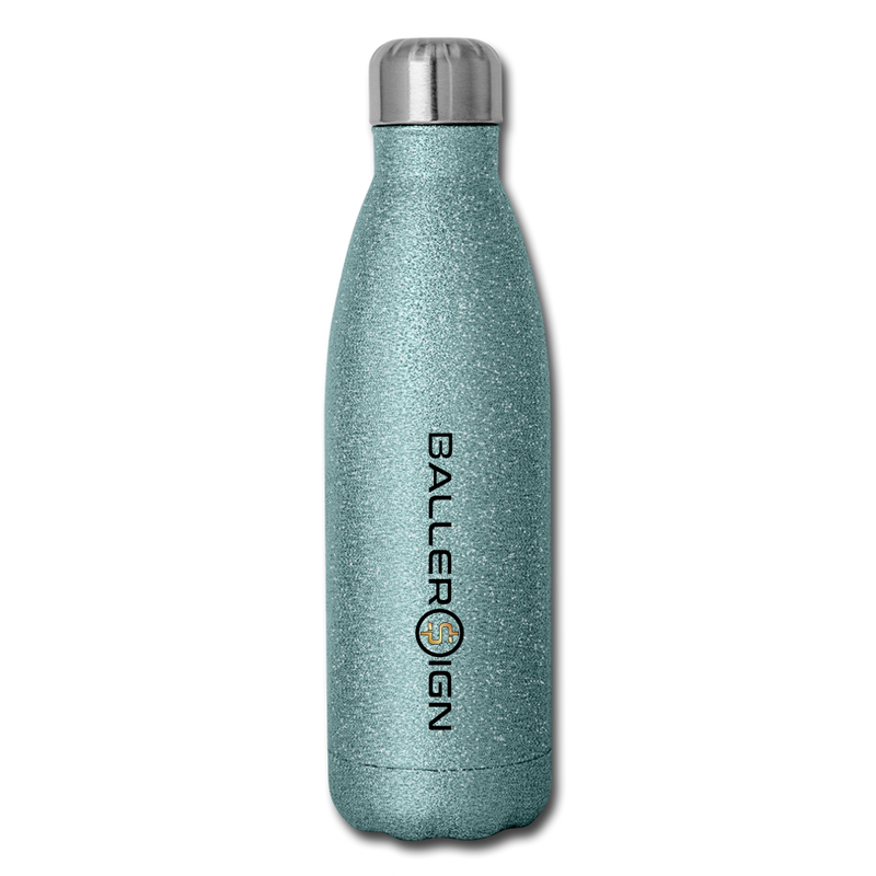 Insulated Stainless Steel Water Bottle / Basketball/Banner - turquoise glitter