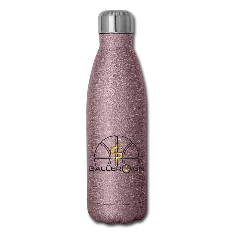 Insulated Stainless Steel Water Bottle / Basketball/Banner - pink glitter