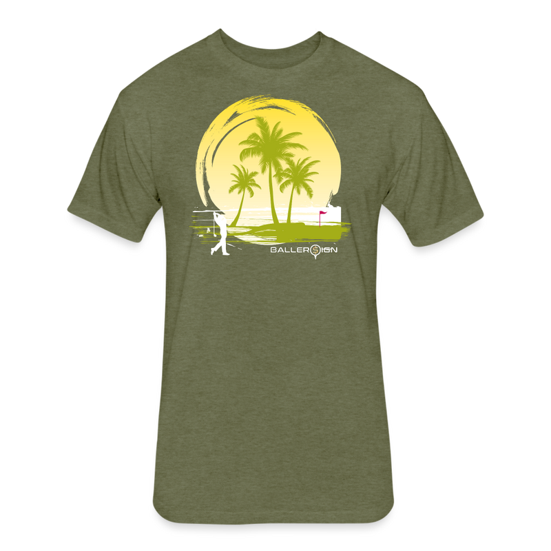 Fitted Unisex Cotton/Poly T-Shirt / Sunny Beach Golf - heather military green