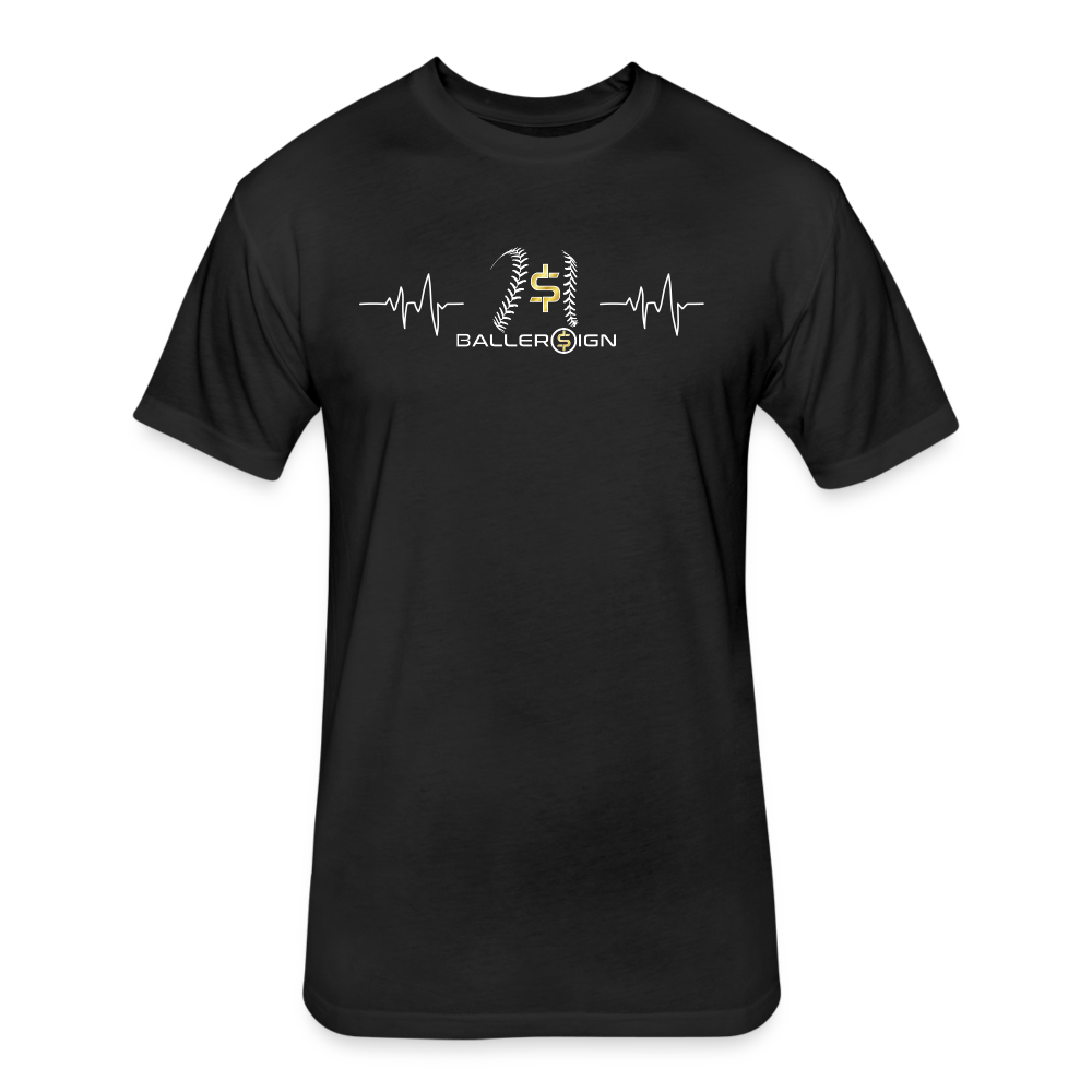 Fitted Unisex Cotton/Poly T-Shirt /Baseball/Softball Heart beat - black