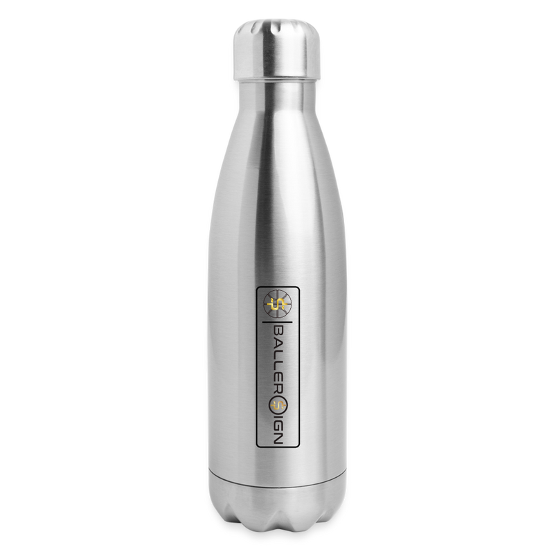 Insulated Stainless Steel Water Bottle / Basketball Label - silver