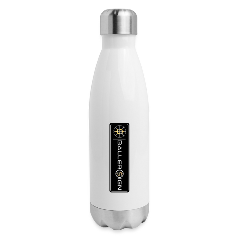 Insulated Stainless Steel Water Bottle / Basketball Label - white