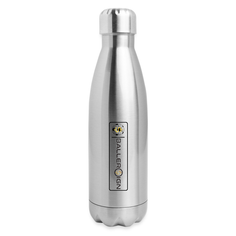 Insulated Stainless Steel Water Bottle / Soccer Label - silver