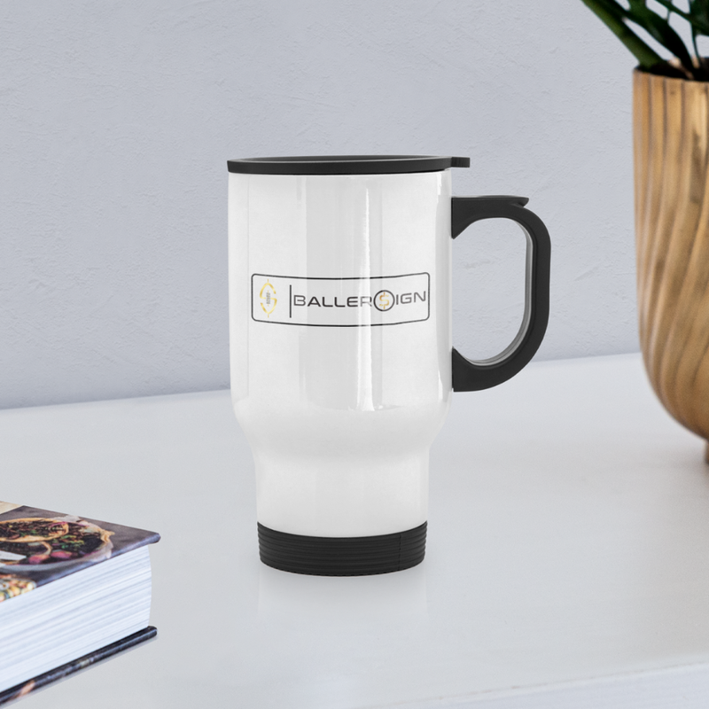 Travel Mug / Football label - white