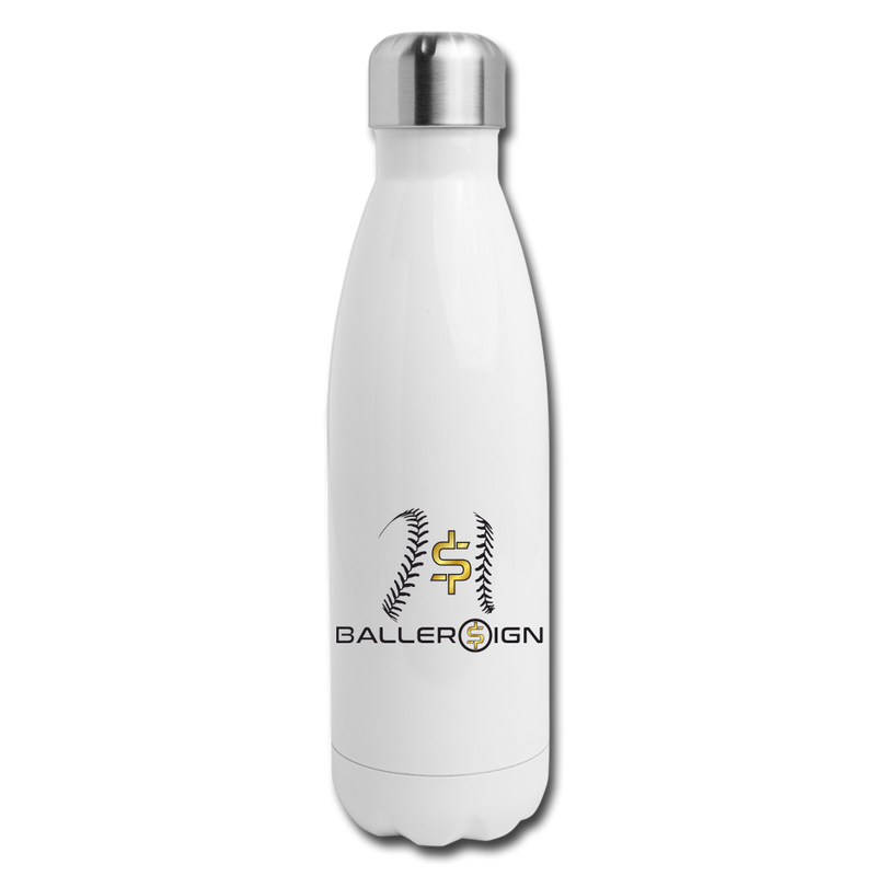 Insulated Stainless Steel Water Bottle Baseball/Softball/banner - white