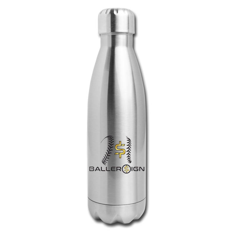 Insulated Stainless Steel Water Bottle Baseball/Softball/banner - silver