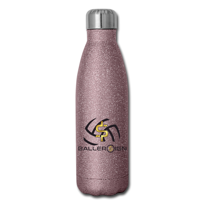 Insulated Stainless Steel Water Bottle Volleyball/Banner - pink glitter