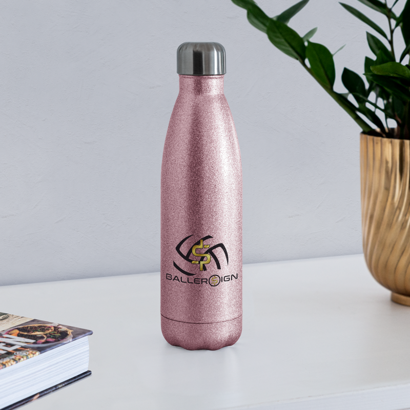 Insulated Stainless Steel Water Bottle Volleyball/Banner - pink glitter