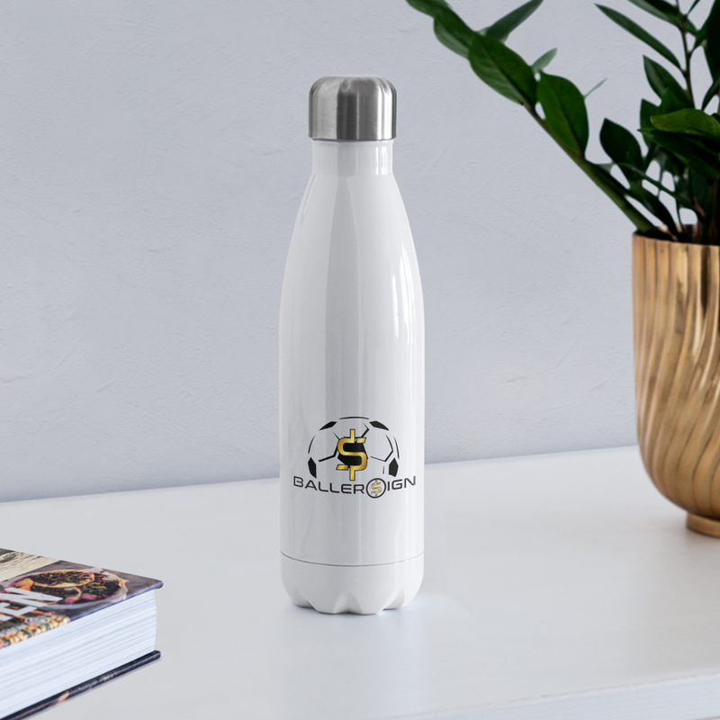 Insulated Stainless Steel Water Bottle Soccer/banner - white