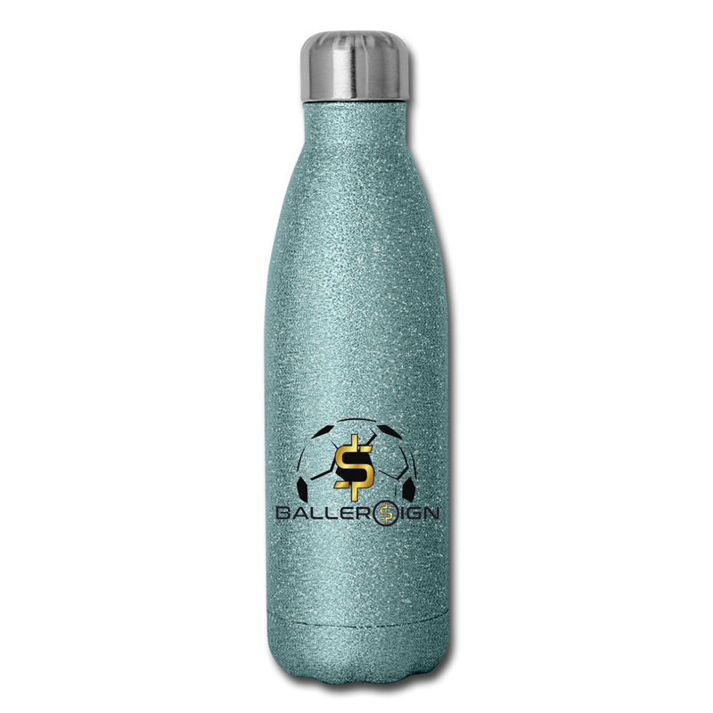 Insulated Stainless Steel Water Bottle Soccer/banner - turquoise glitter