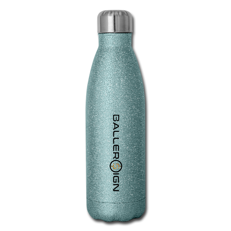 Insulated Stainless Steel Water Bottle Soccer/banner - turquoise glitter