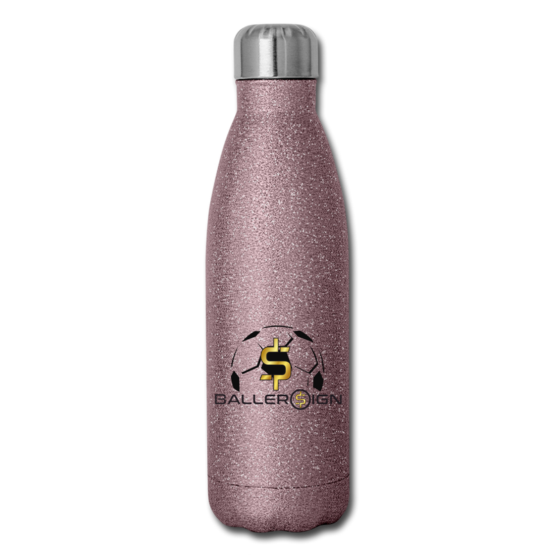 Insulated Stainless Steel Water Bottle Soccer/banner - pink glitter