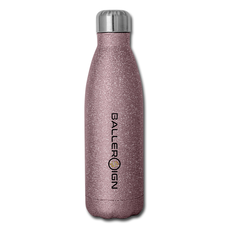 Insulated Stainless Steel Water Bottle Soccer/banner - pink glitter