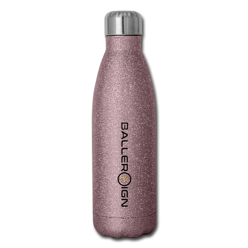 Insulated Stainless Steel Water Bottle / Basketball/Banner - pink glitter