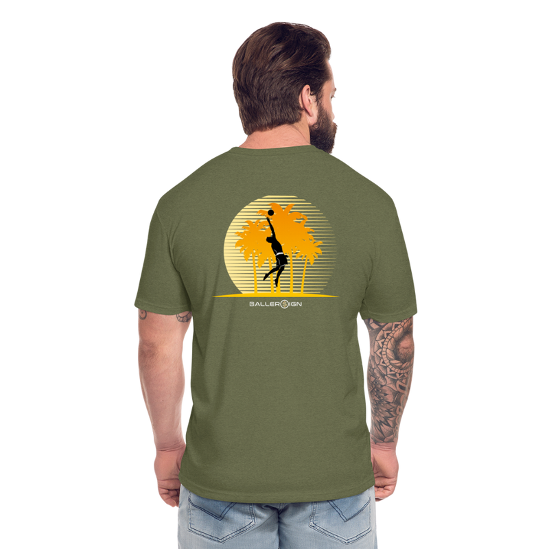 Fitted Cotton/Poly T-Shirt / Volleyball Sunset - heather military green