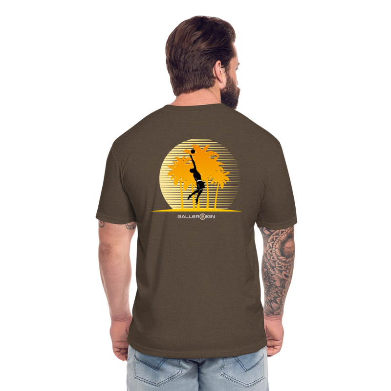 Fitted Cotton/Poly T-Shirt / Volleyball Sunset - heather espresso