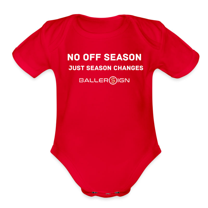 Organic Short Sleeve Baby Bodysuit / No Off Season - red