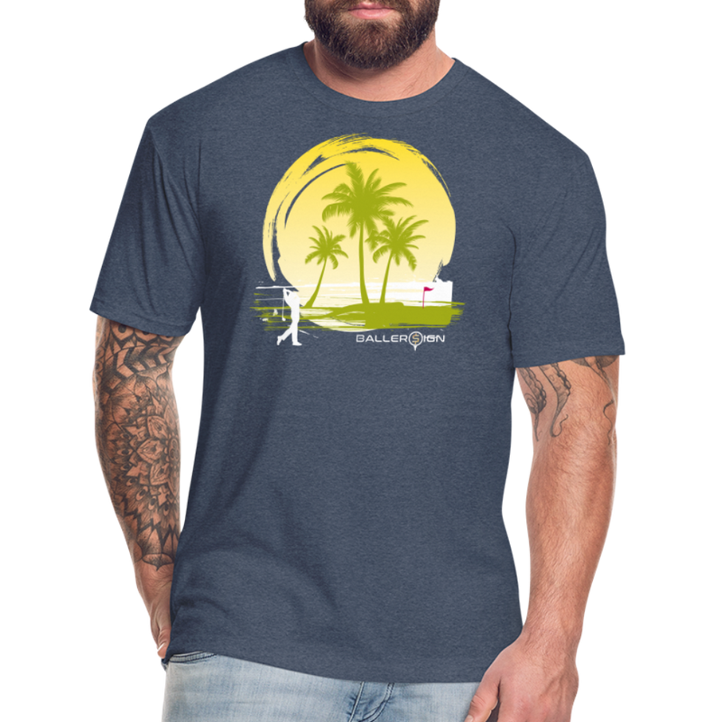 Fitted Unisex Cotton/Poly T-Shirt / Sunny Beach Golf - heather navy