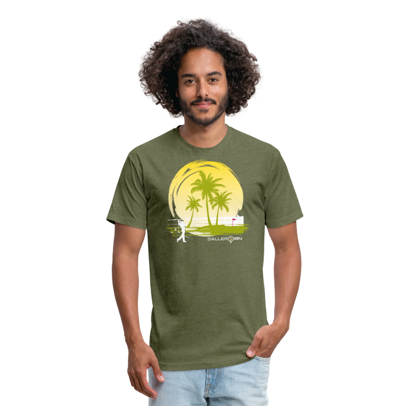 Fitted Unisex Cotton/Poly T-Shirt / Sunny Beach Golf - heather military green