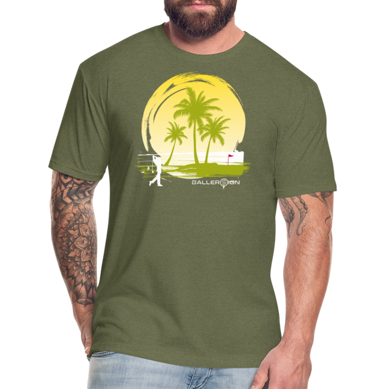 Fitted Unisex Cotton/Poly T-Shirt / Sunny Beach Golf - heather military green