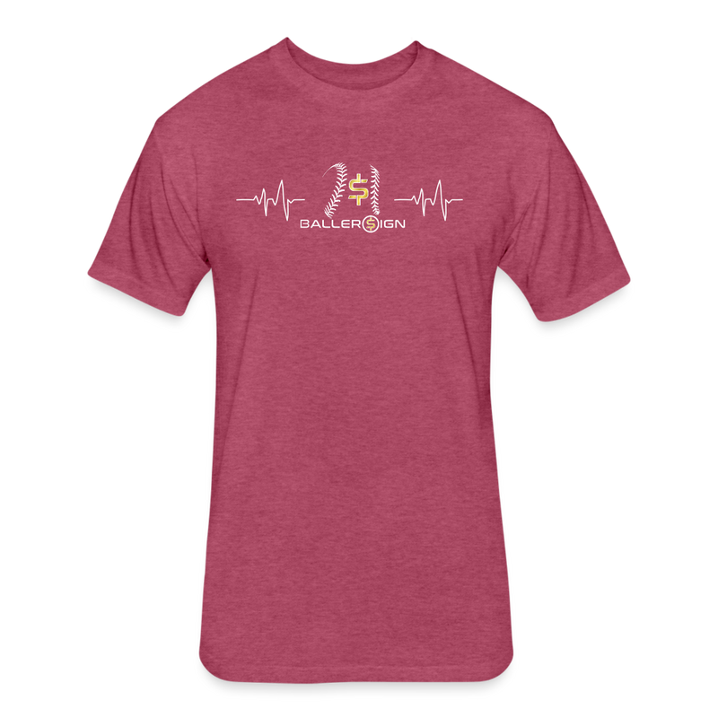 Fitted Unisex Cotton/Poly T-Shirt /Baseball/Softball Heart beat - heather burgundy