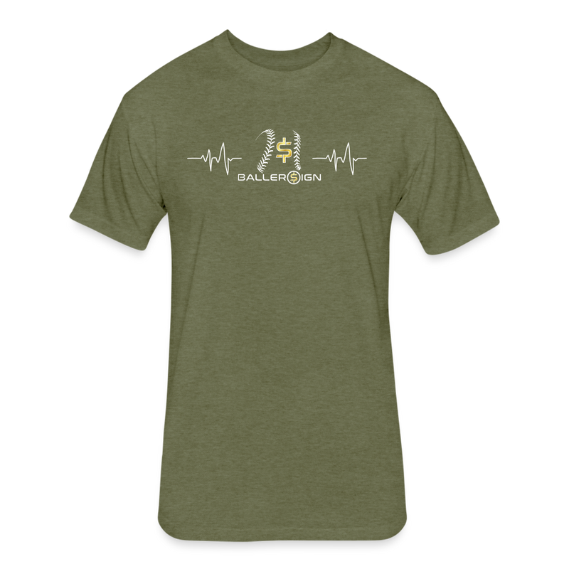 Fitted Unisex Cotton/Poly T-Shirt /Baseball/Softball Heart beat - heather military green