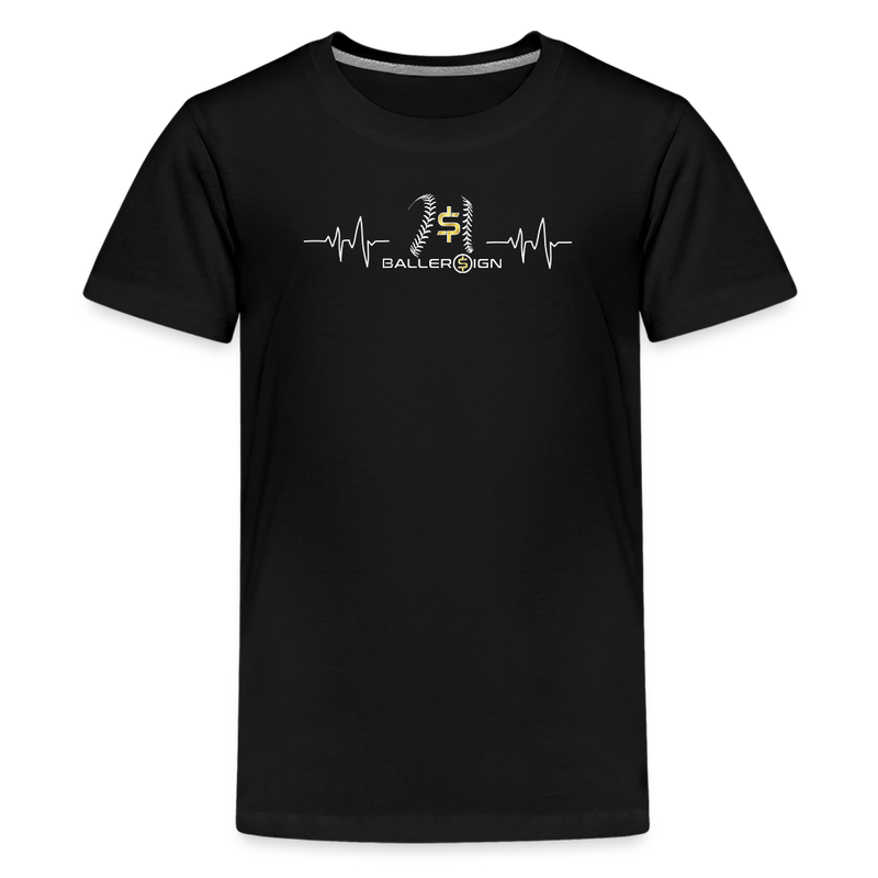 Kids' Premium T-Shirt / Baseball / Softball Heart beat - black