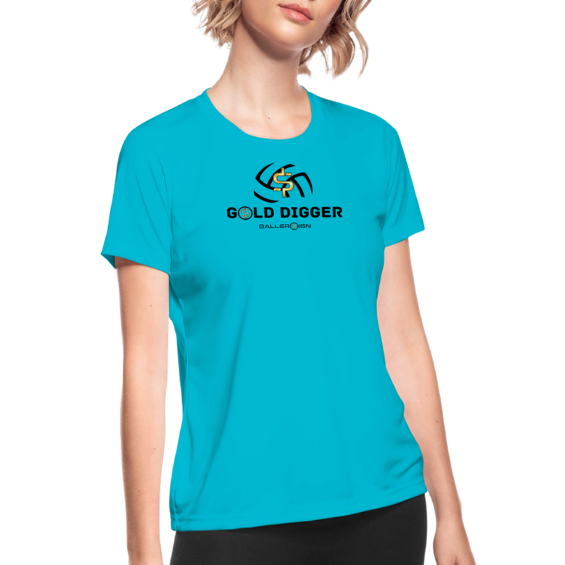 Women's Moisture Wicking Performance T-Shirt - Gold Digger Volleyball - turquoise