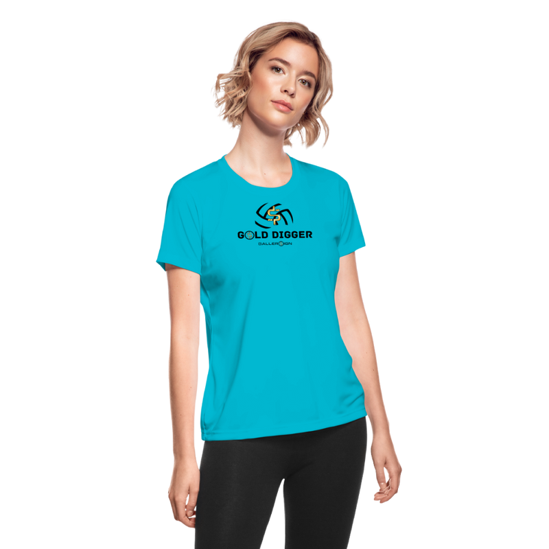 Women's Moisture Wicking Performance T-Shirt - Gold Digger Volleyball - turquoise