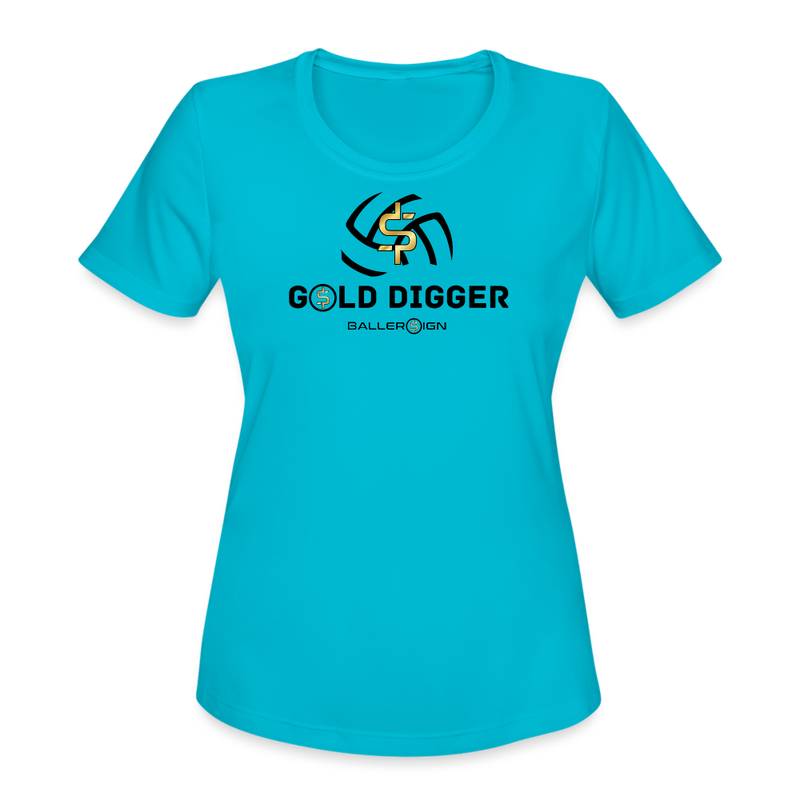 Women's Moisture Wicking Performance T-Shirt - Gold Digger Volleyball - turquoise