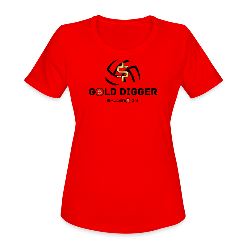 Women's Moisture Wicking Performance T-Shirt - Gold Digger Volleyball - red