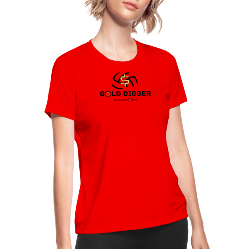 Women's Moisture Wicking Performance T-Shirt - Gold Digger Volleyball - red